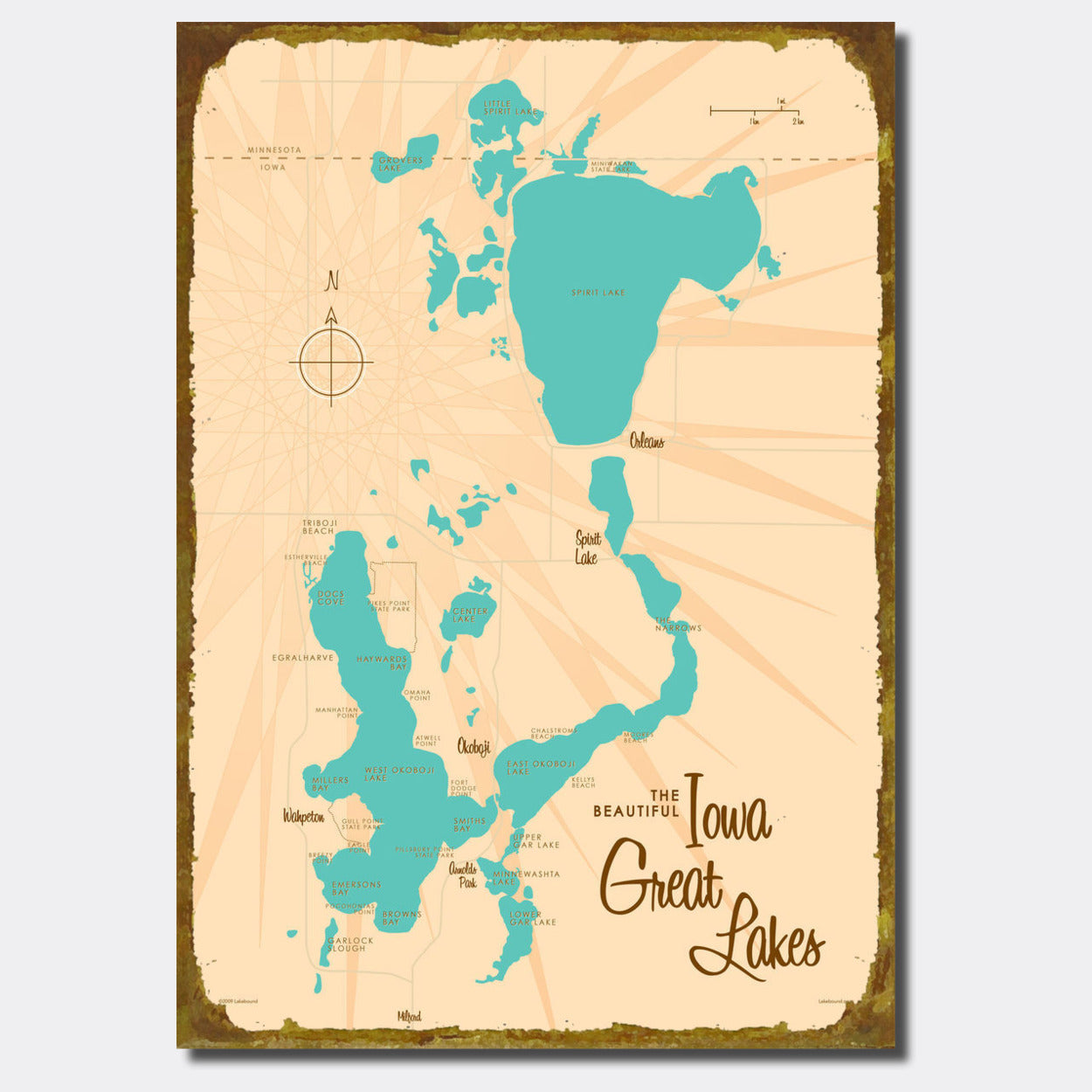 Iowa Great Lakes, Sign Map Art