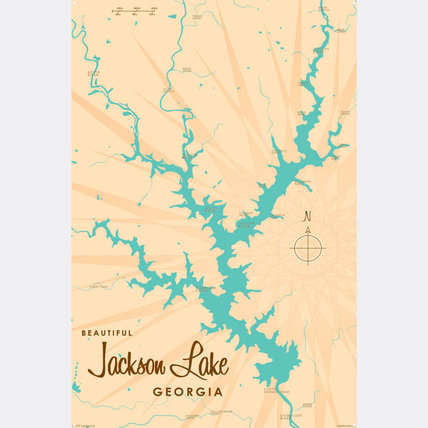 Jackson Lake Georgia, Metal Sign Map Art