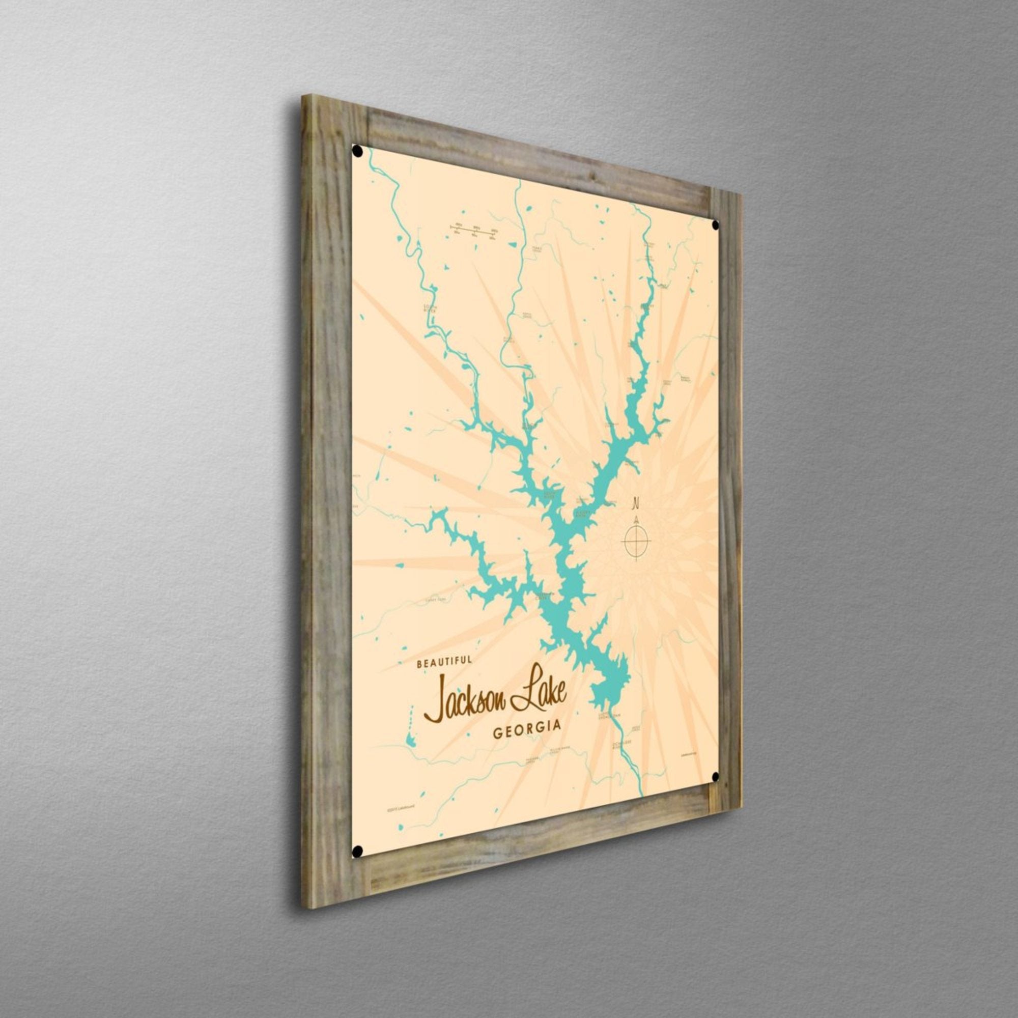 Jackson Lake Georgia, Wood-Mounted Metal Sign Map Art