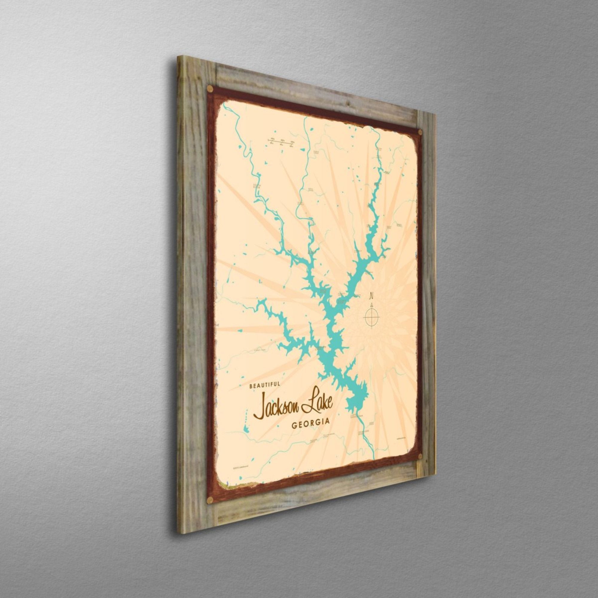 Jackson Lake Georgia, Wood-Mounted Rustic Metal Sign Map Art