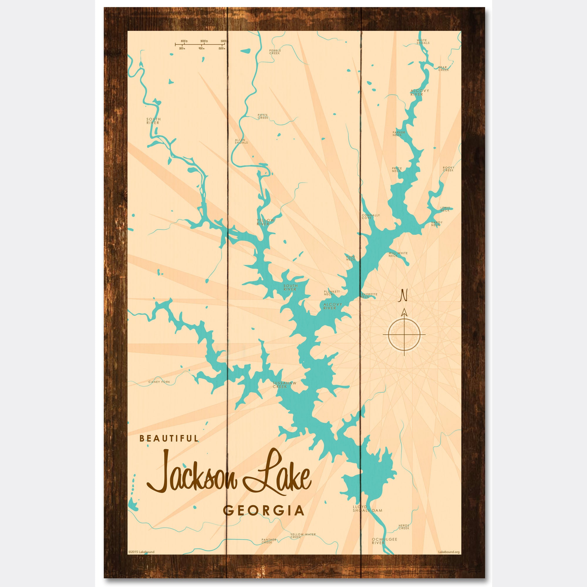 Jackson Lake Georgia, Rustic Wood Sign Map Art