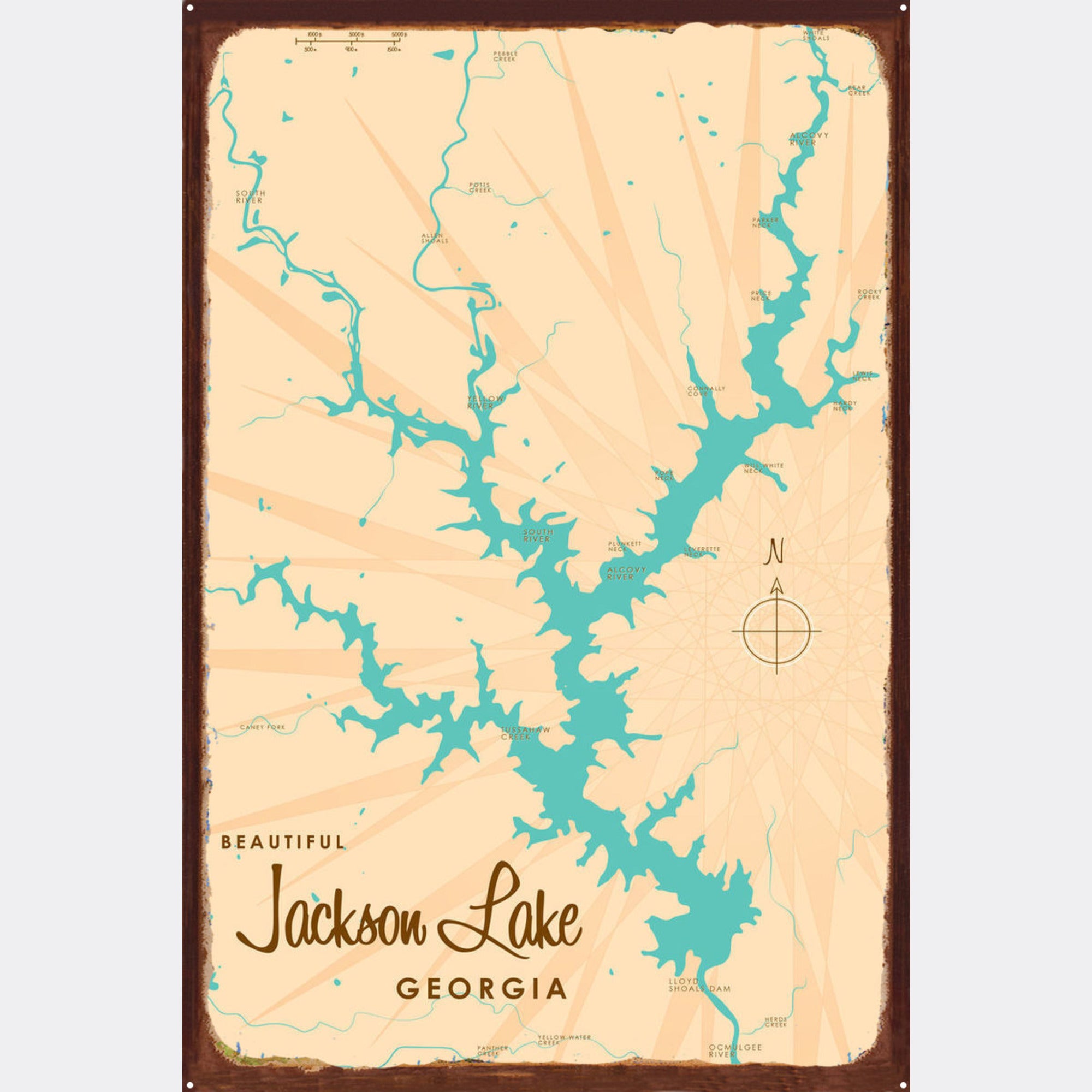 Jackson Lake Georgia, Rustic Metal Sign Map Art