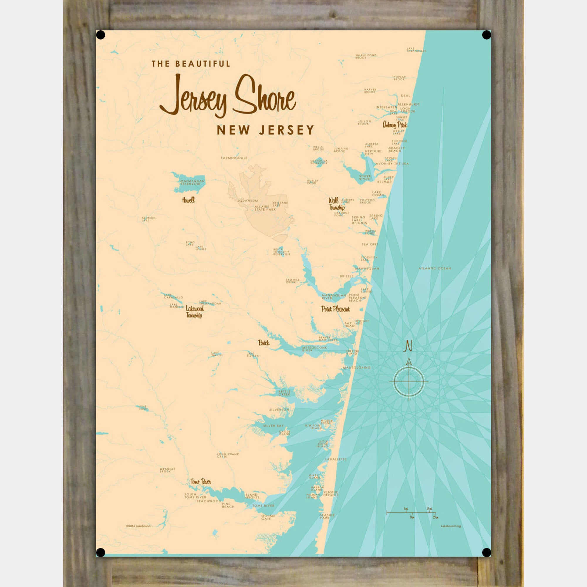 Jersey Shore New Jersey, Wood-Mounted Metal Sign Map Art