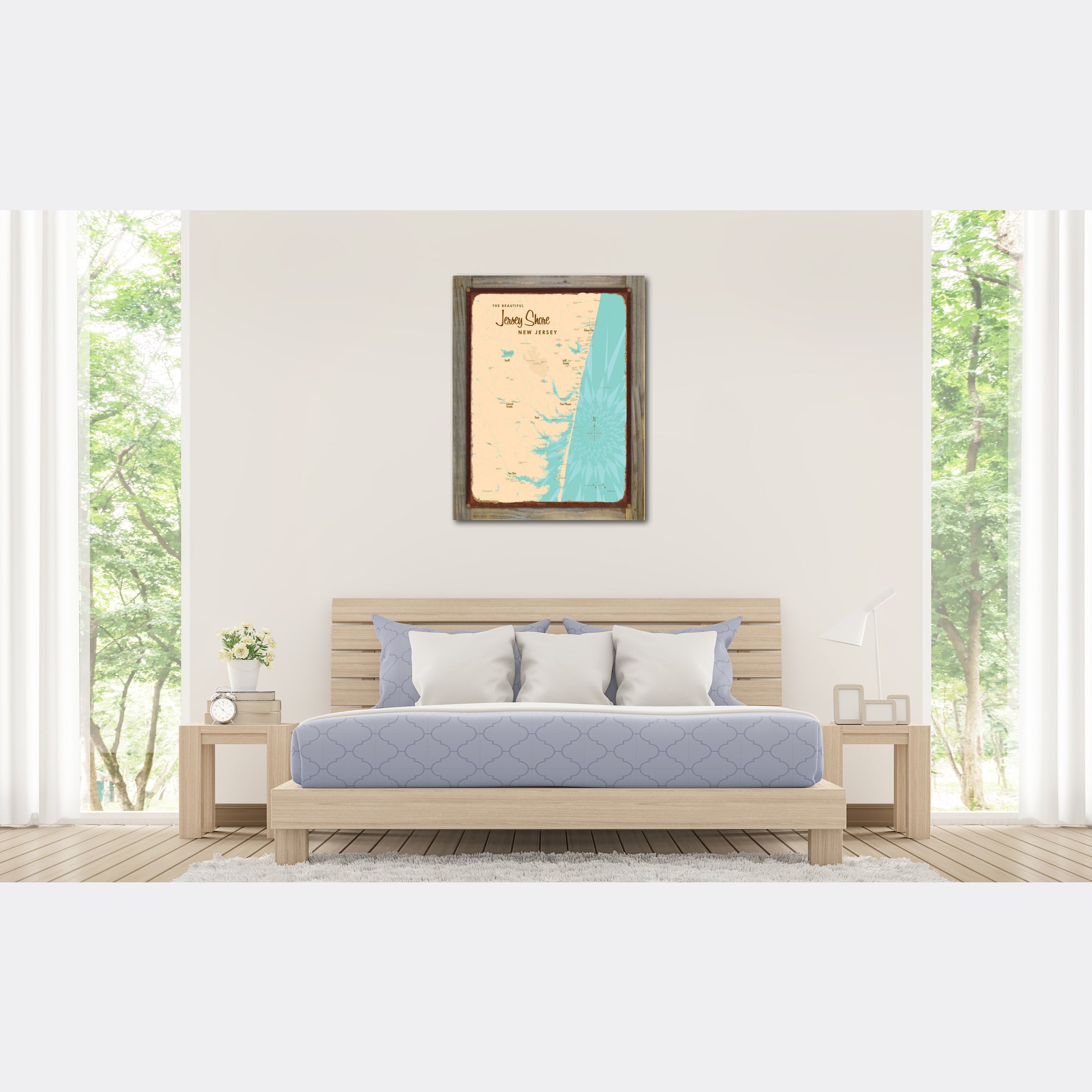 Jersey Shore New Jersey, Wood-Mounted Rustic Metal Sign Map Art