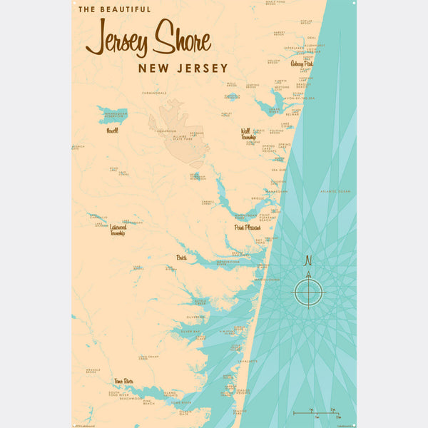 Jersey Shore New Jersey, Metal Sign Map Art