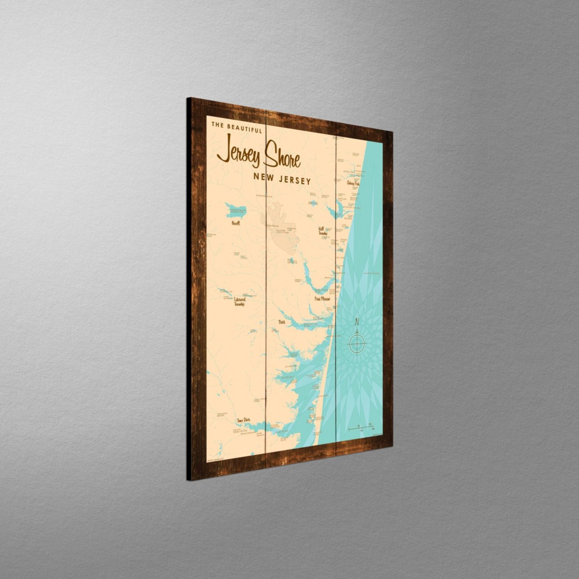 Jersey Shore New Jersey, Rustic Wood Sign Map Art