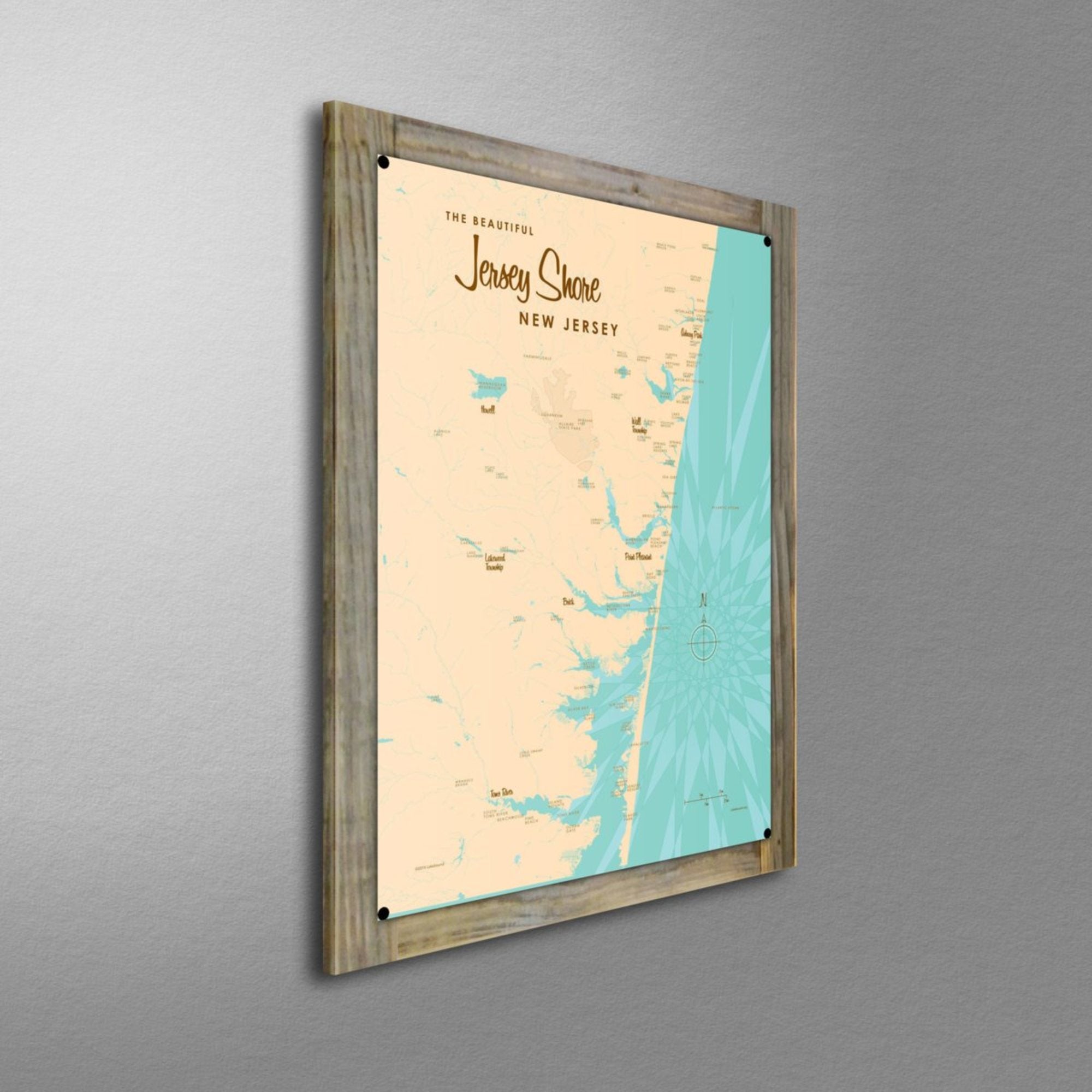 Jersey Shore New Jersey, Wood-Mounted Metal Sign Map Art