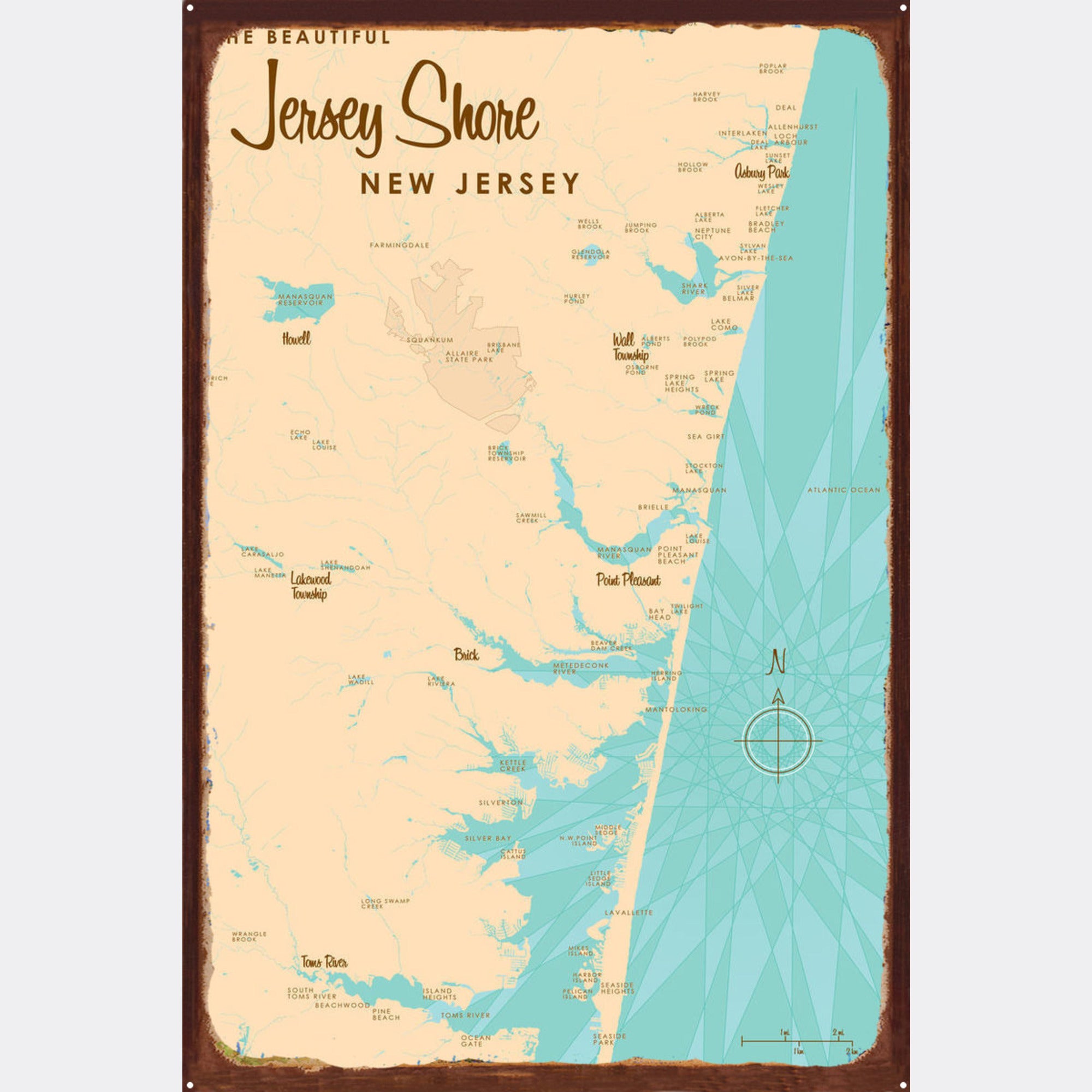 Jersey Shore New Jersey, Rustic Metal Sign Map Art