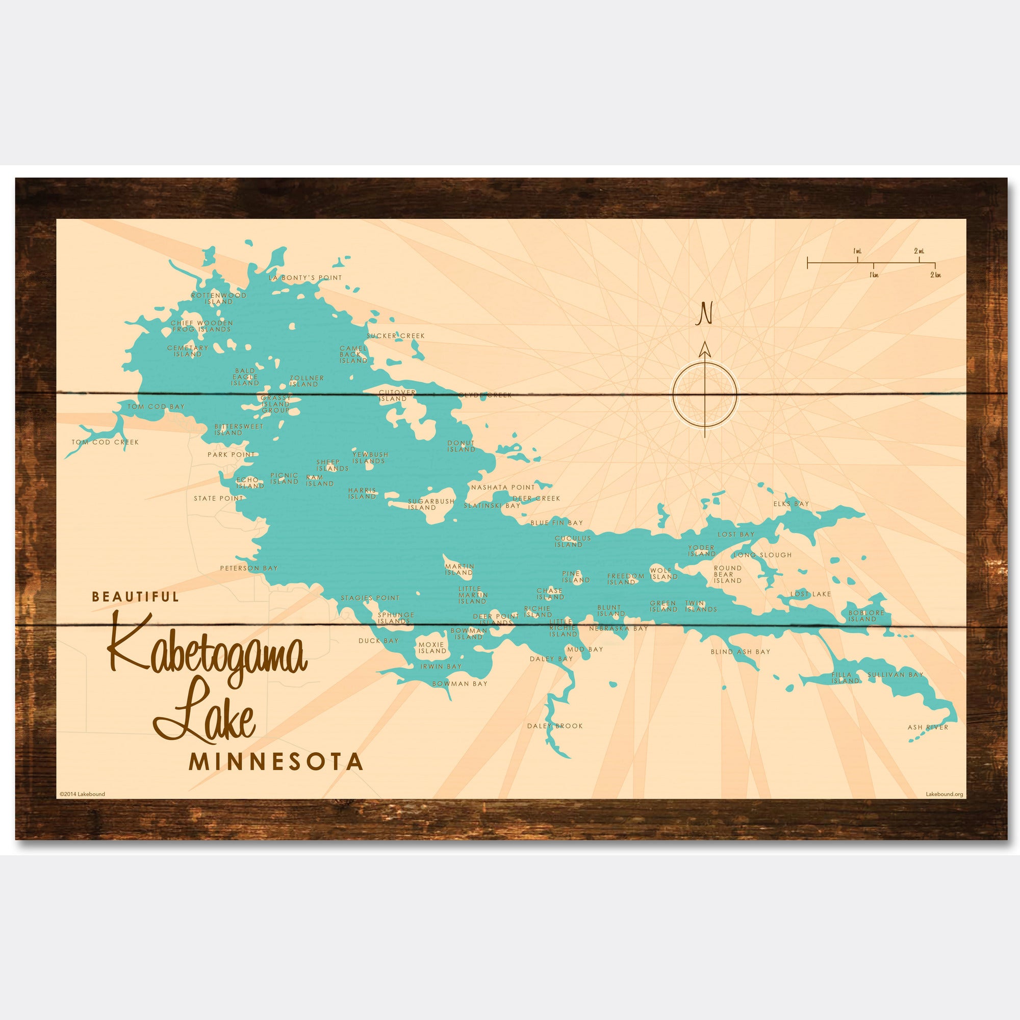 Kabetogama Lake Minnesota, Rustic Wood Sign Map Art