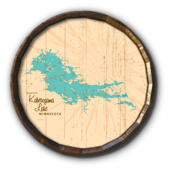 Kabetogama Lake Minnesota, Rustic Barrel End Map Art