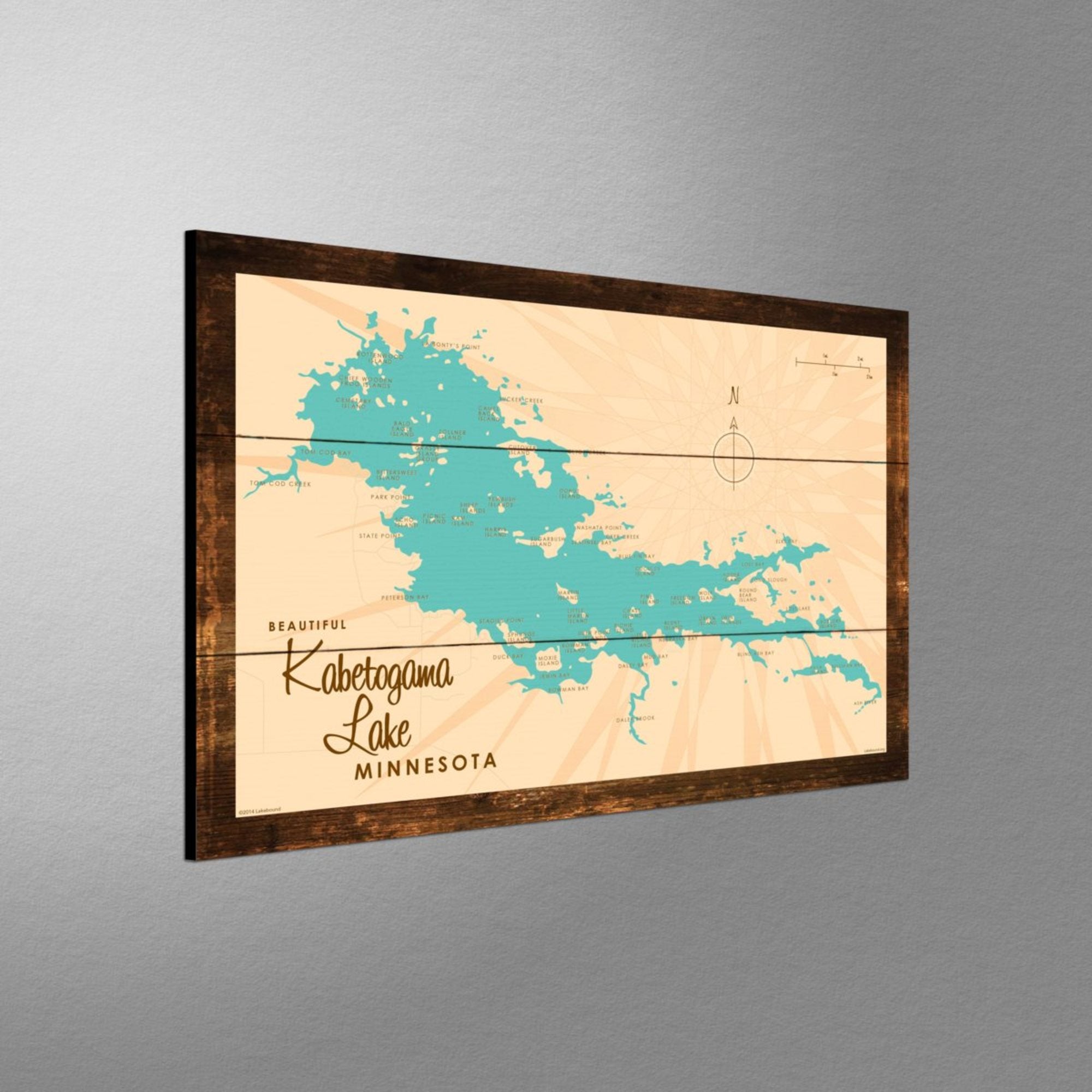 Kabetogama Lake Minnesota, Rustic Wood Sign Map Art