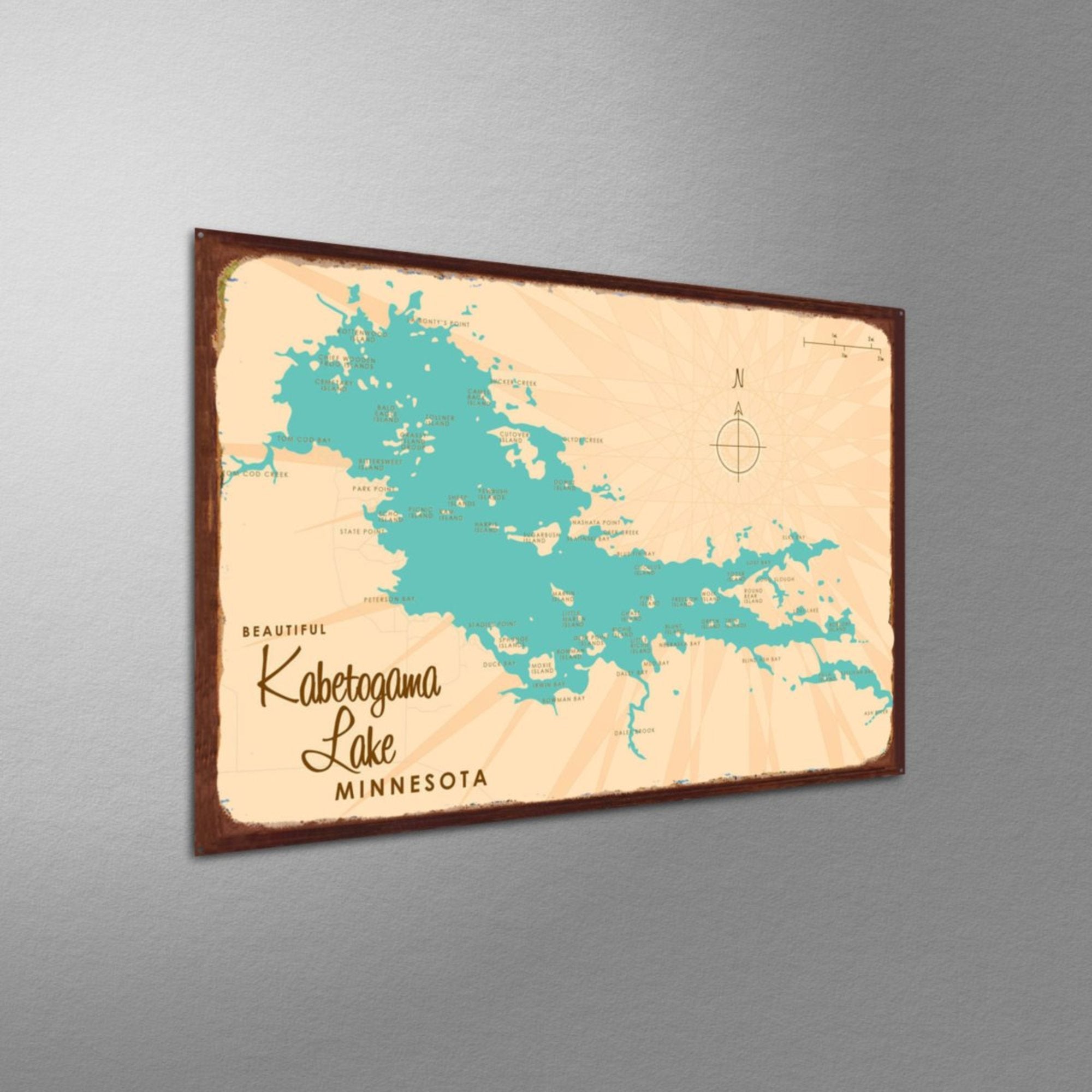 Kabetogama Lake Minnesota, Rustic Metal Sign Map Art