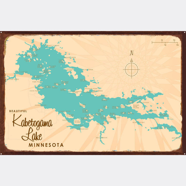 Kabetogama Lake Minnesota, Rustic Metal Sign Map Art
