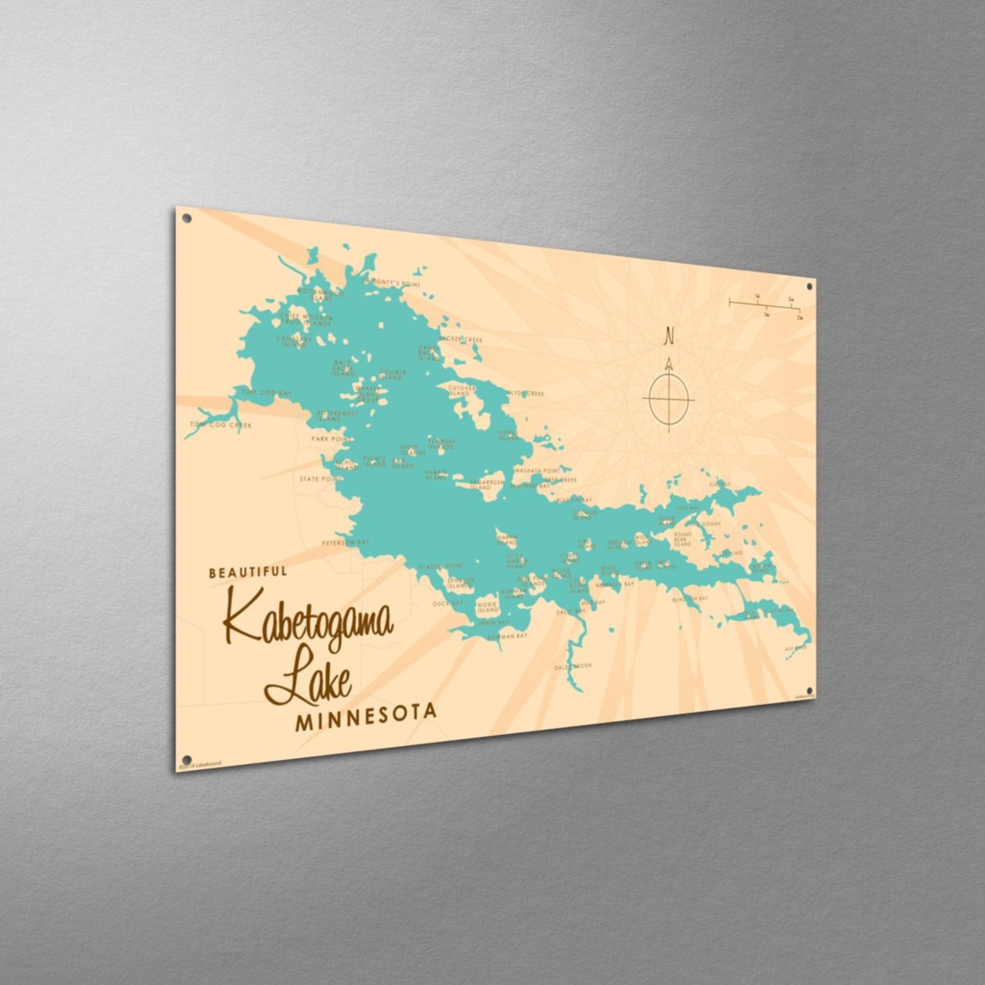 Kabetogama Lake Minnesota, Metal Sign Map Art