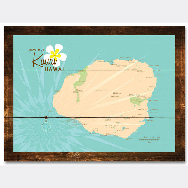 Kauai, Rustic Wood Sign Map Art