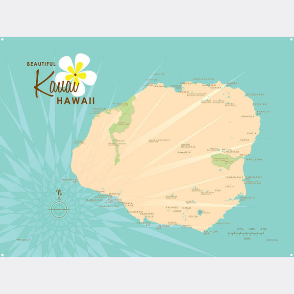 Kauai Hawaii, Metal Sign Map Art