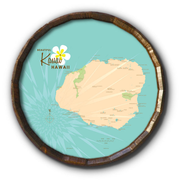 Kauai, Barrel End Map Art