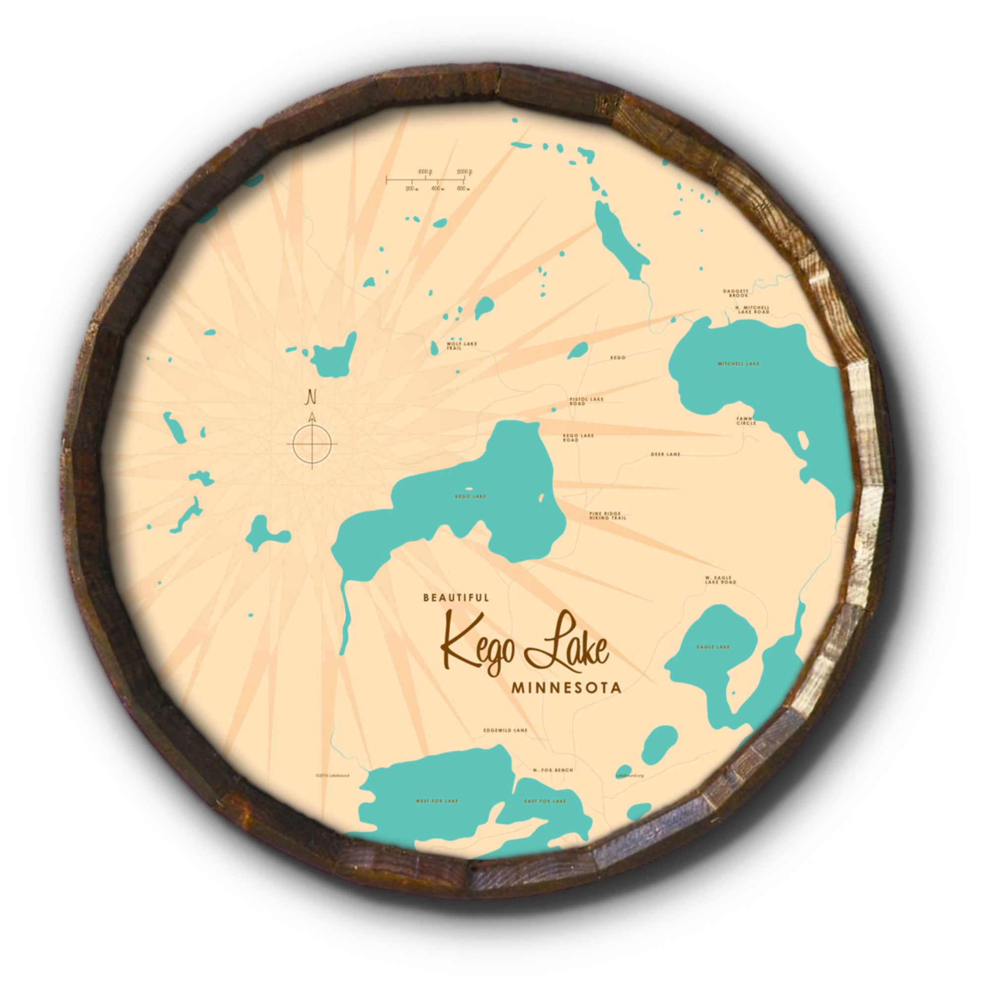 Kego Lake Minnesota, Barrel End Map Art