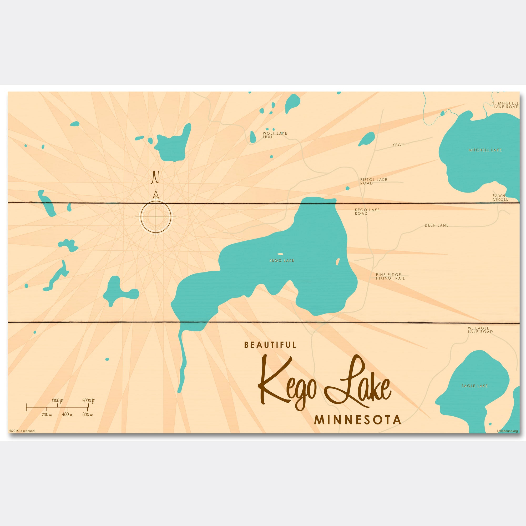 Kego Lake Minnesota, Wood Sign Map Art