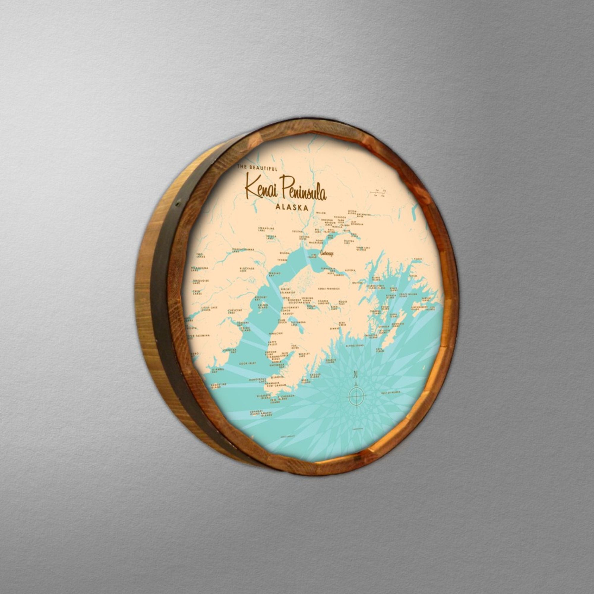 Kenai Peninsula Alaska, Barrel End Map Art