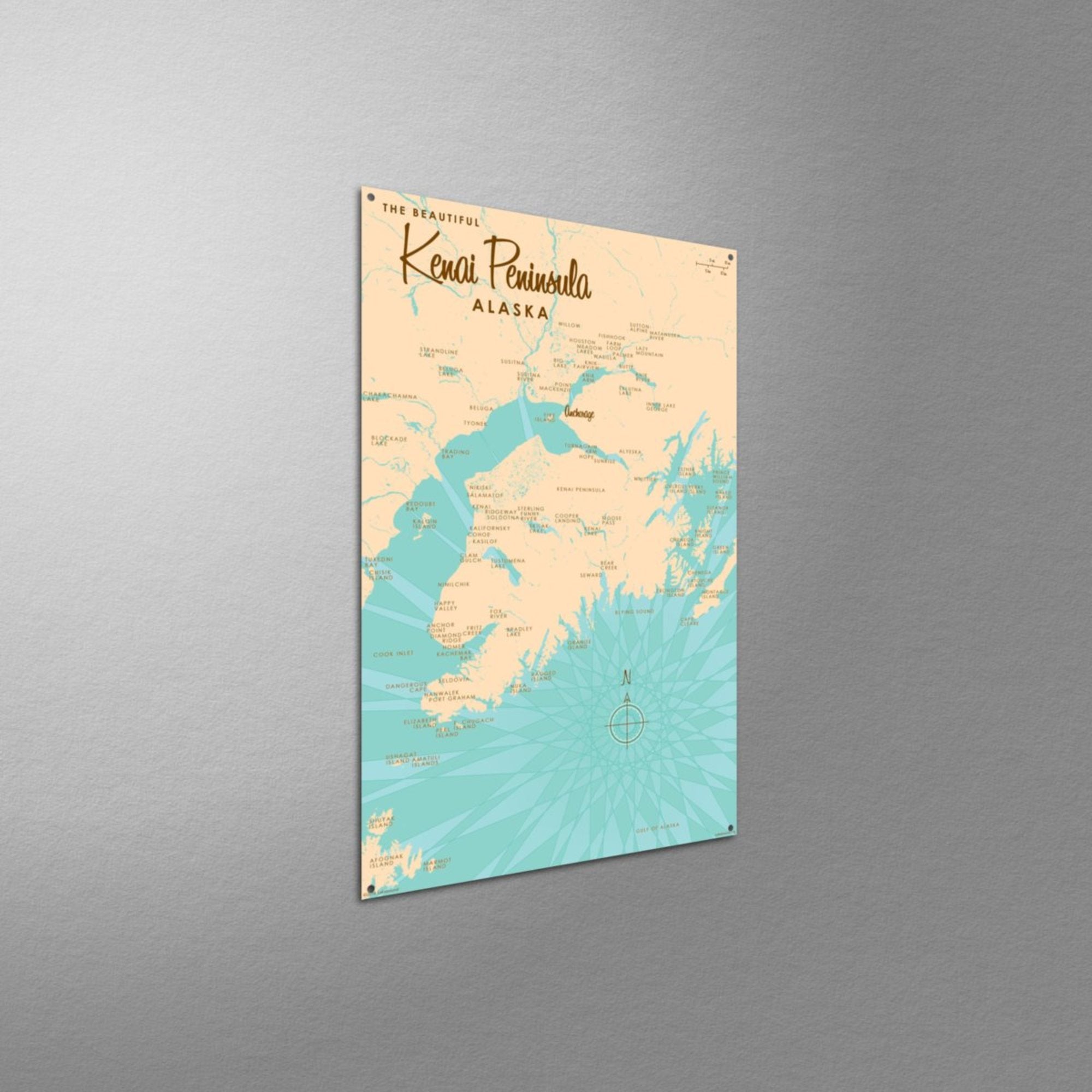 Kenai Peninsula Alaska, Metal Sign Map Art