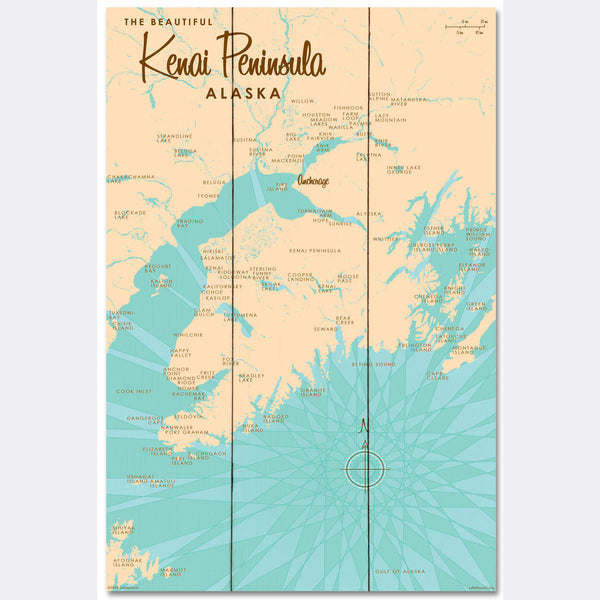 Kenai Peninsula Alaska, Wood Sign Map Art