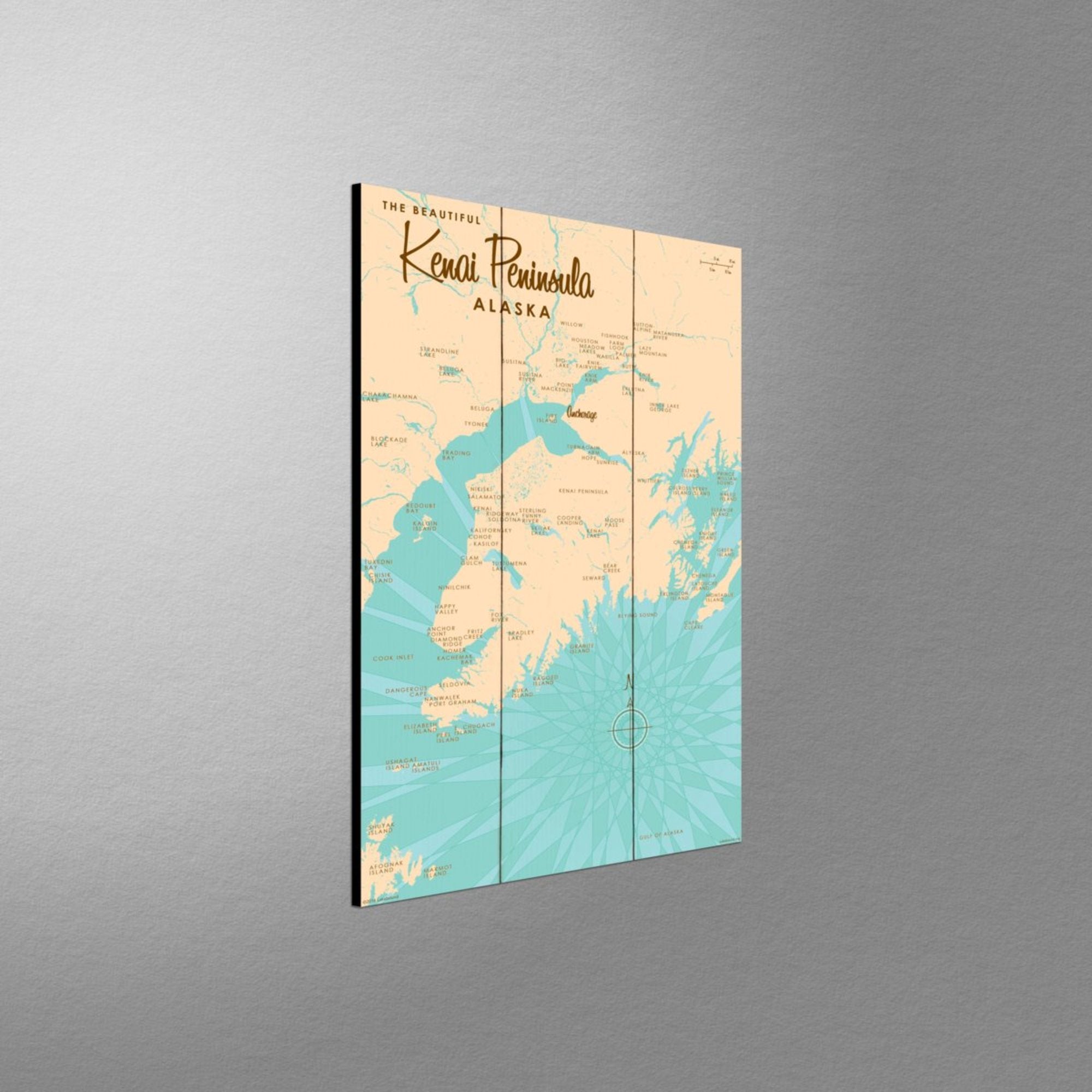 Kenai Peninsula Alaska, Wood Sign Map Art
