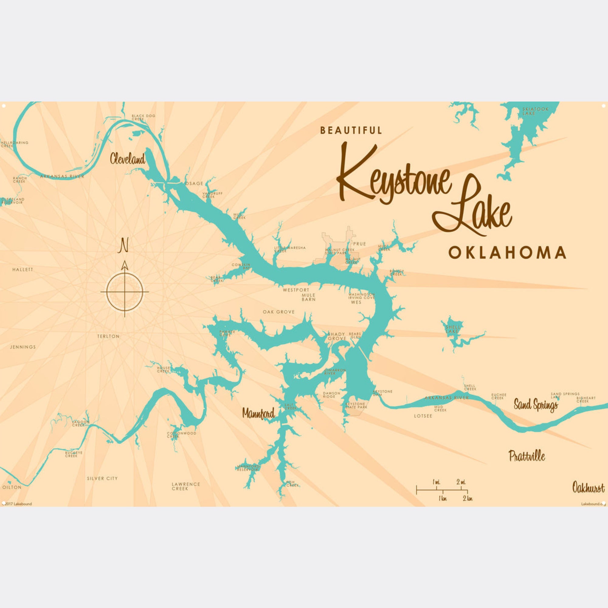 Keystone Lake Oklahoma, Metal Sign Map Art