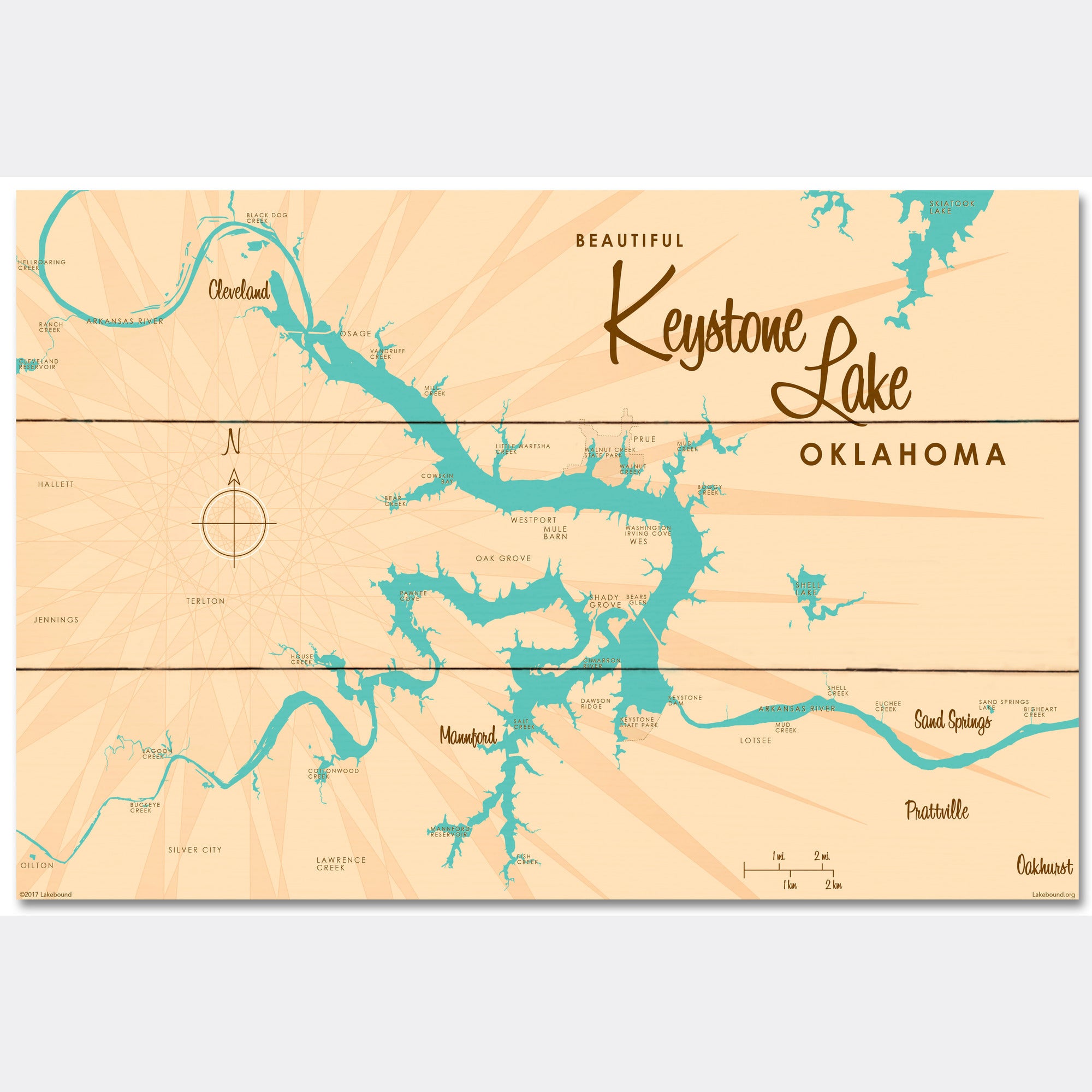 Keystone Lake Oklahoma, Wood Sign Map Art