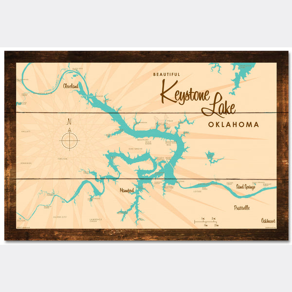 Keystone Lake Oklahoma, Rustic Wood Sign Map Art