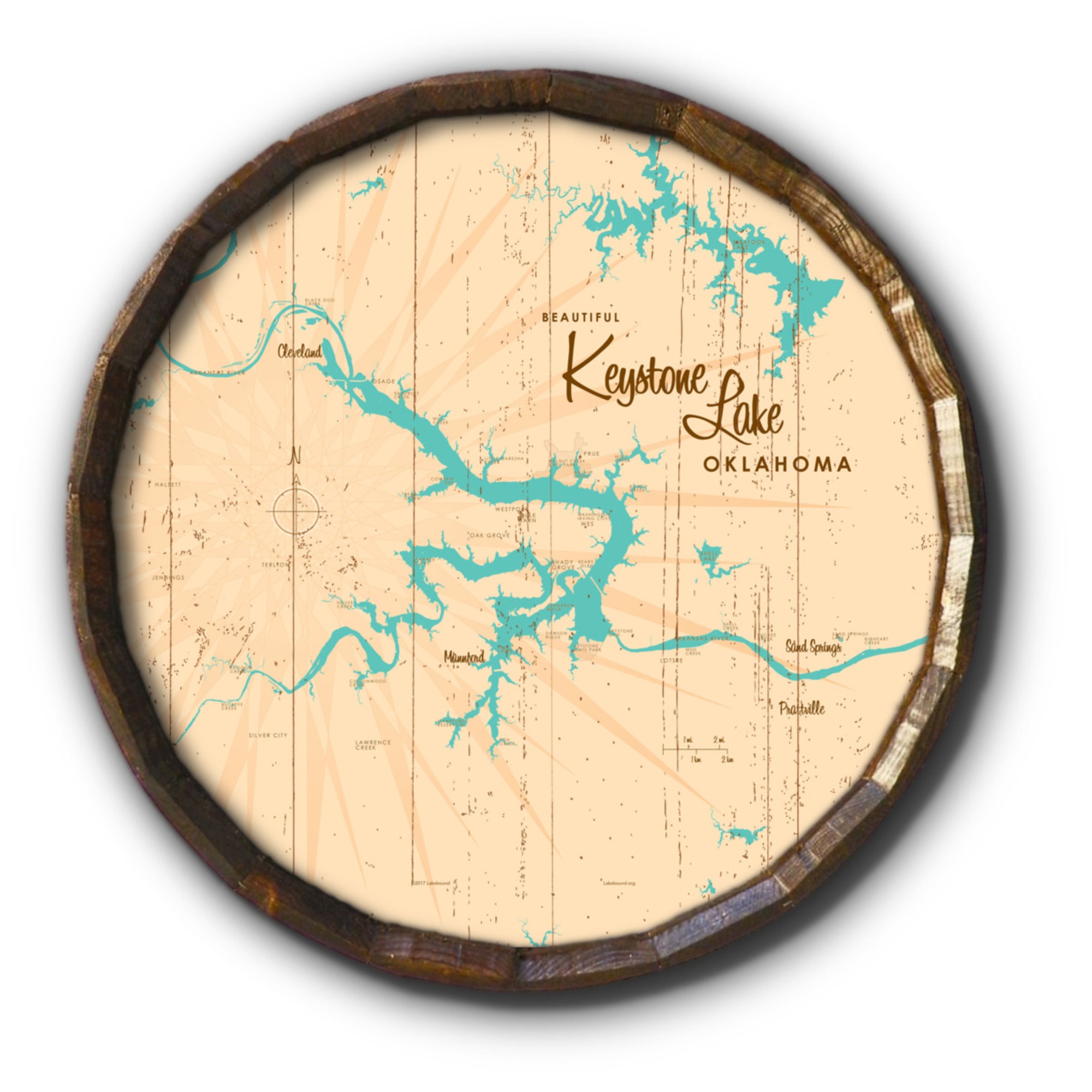 Keystone Lake Oklahoma, Rustic Barrel End Map Art