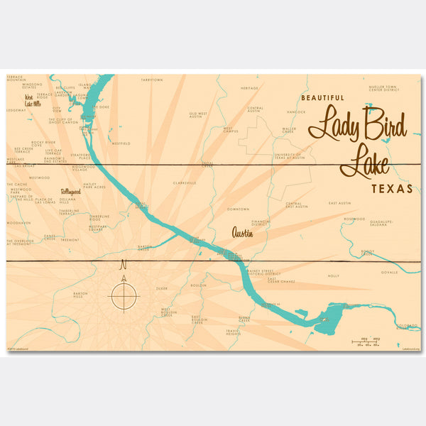 Lady Bird Lake Texas, Wood Sign Map Art