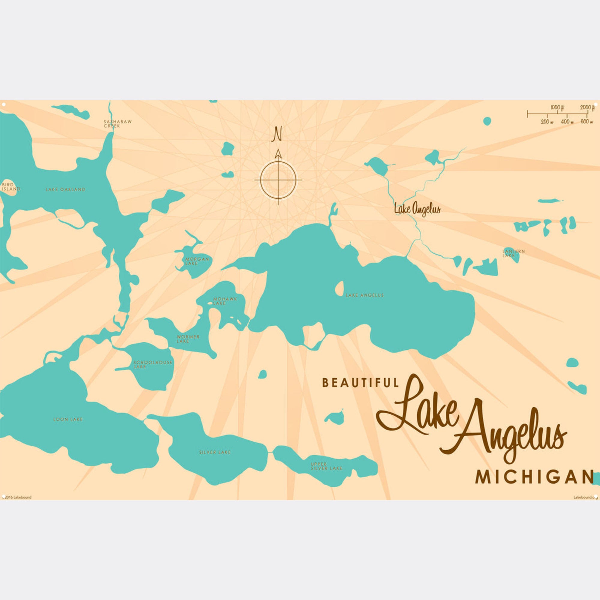 Lake Angelus Michigan, Metal Sign Map Art