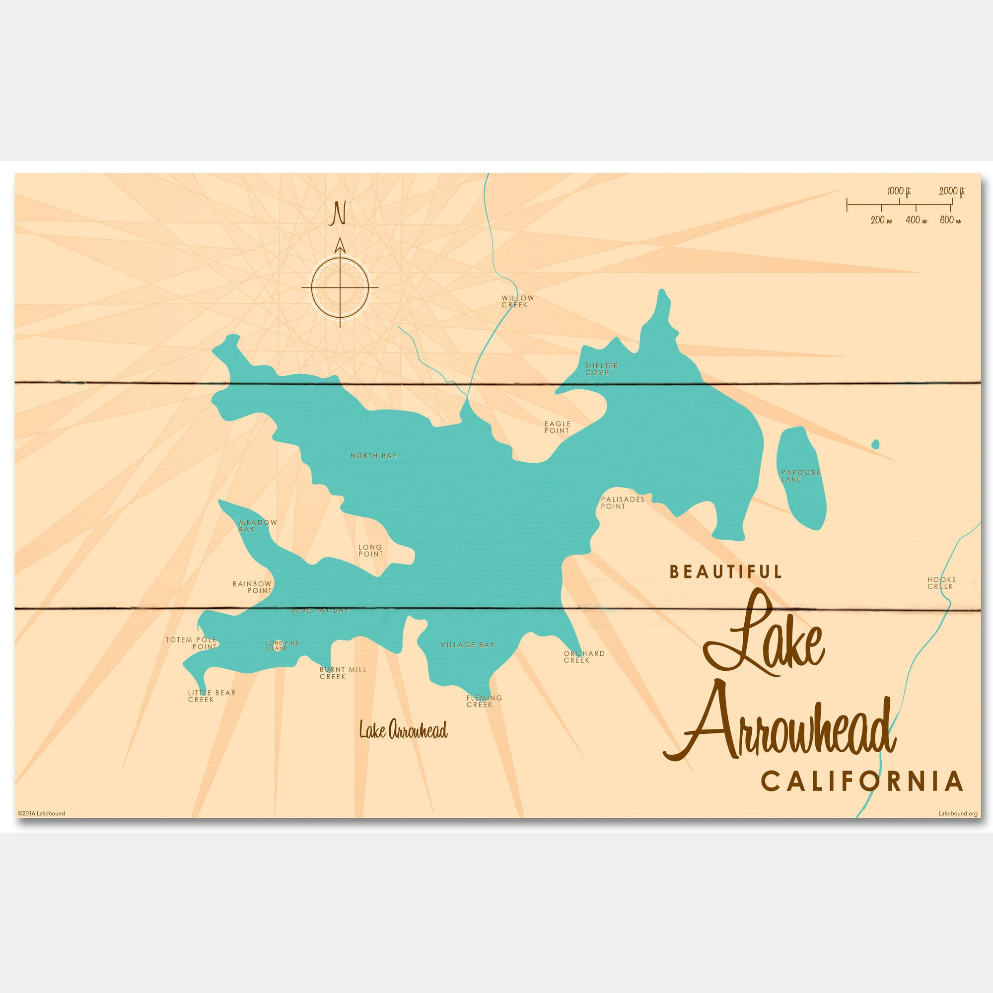 Lake Arrowhead California, Wood Sign Map Art