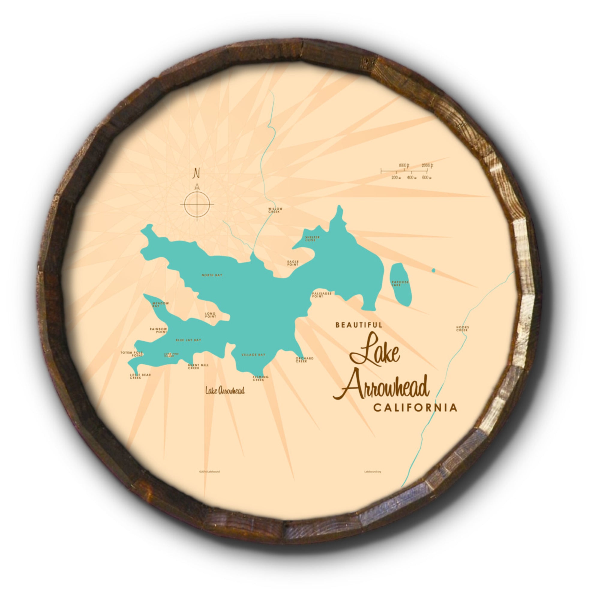 Lake Arrowhead California, Barrel End Map Art