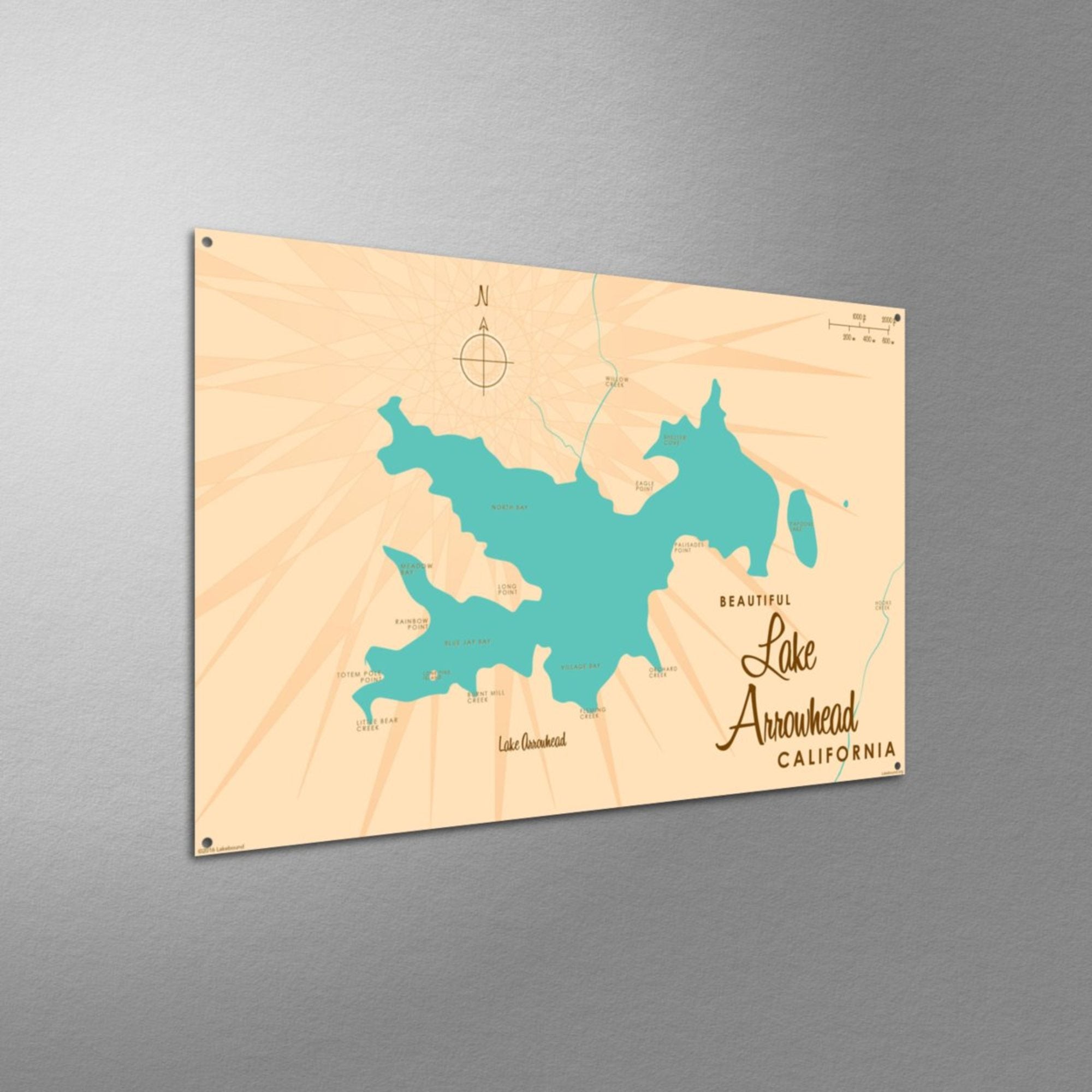 Lake Arrowhead California, Metal Sign Map Art