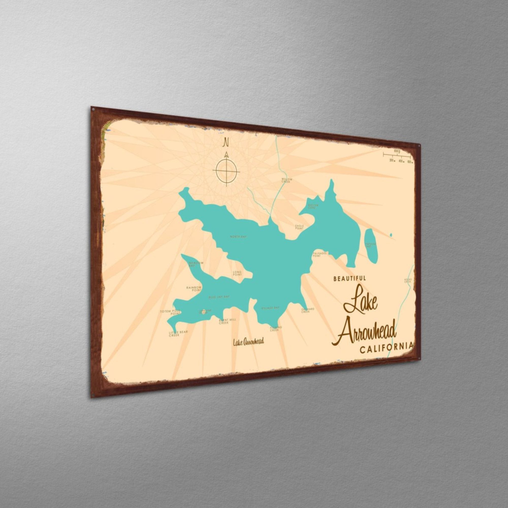 Lake Arrowhead California, Rustic Metal Sign Map Art