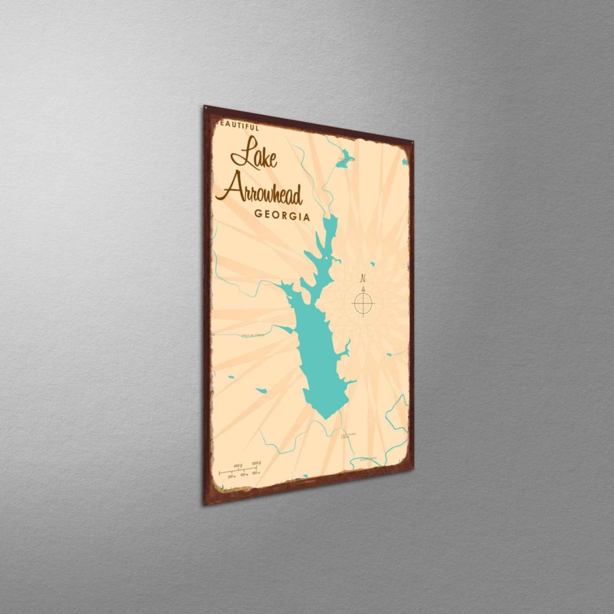 Lake Arrowhead Georgia, Rustic Metal Sign Map Art