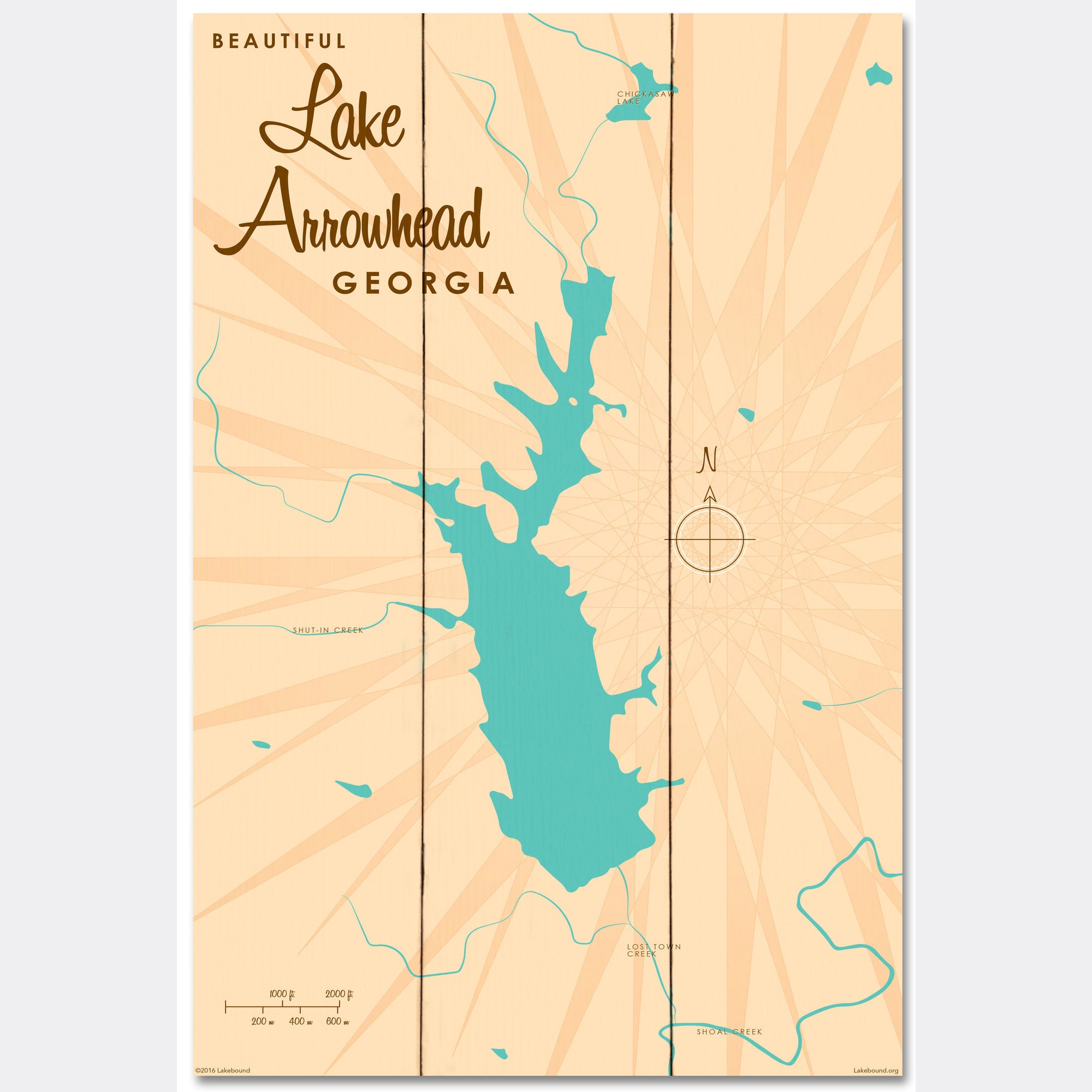 Lake Arrowhead Georgia, Wood Sign Map Art