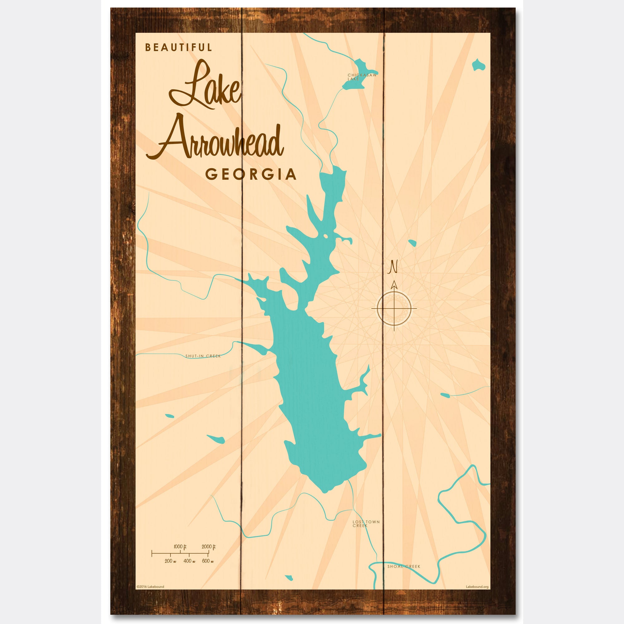 Lake Arrowhead Georgia, Rustic Wood Sign Map Art