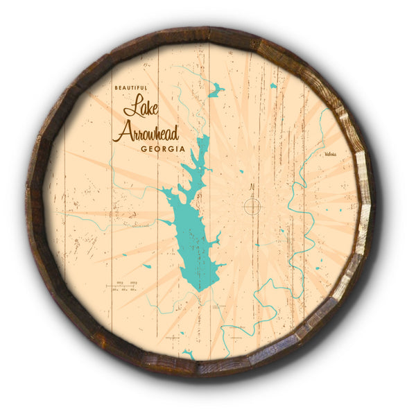 Lake Arrowhead Georgia, Rustic Barrel End Map Art