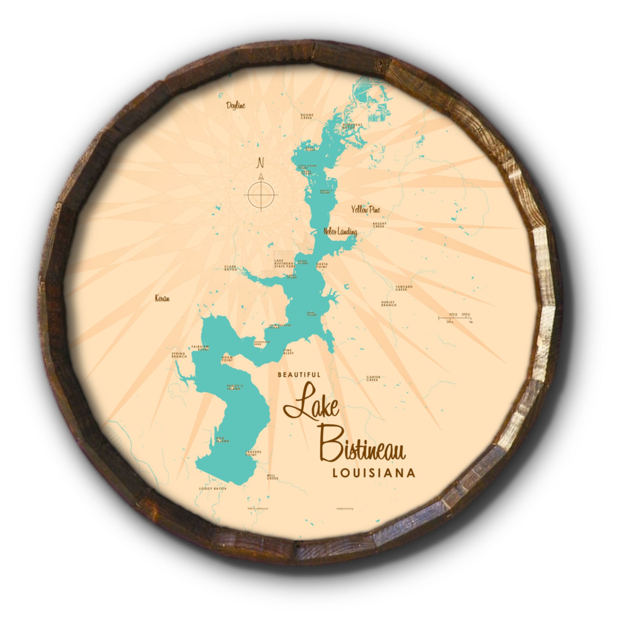 Lake Bistineau Louisiana, Barrel End Map Art