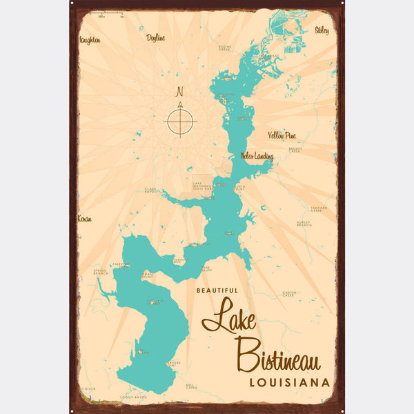 Lake Bistineau Louisiana, Rustic Metal Sign Map Art