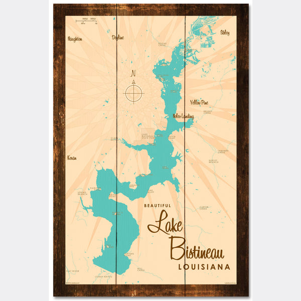 Lake Bistineau Louisiana, Rustic Wood Sign Map Art