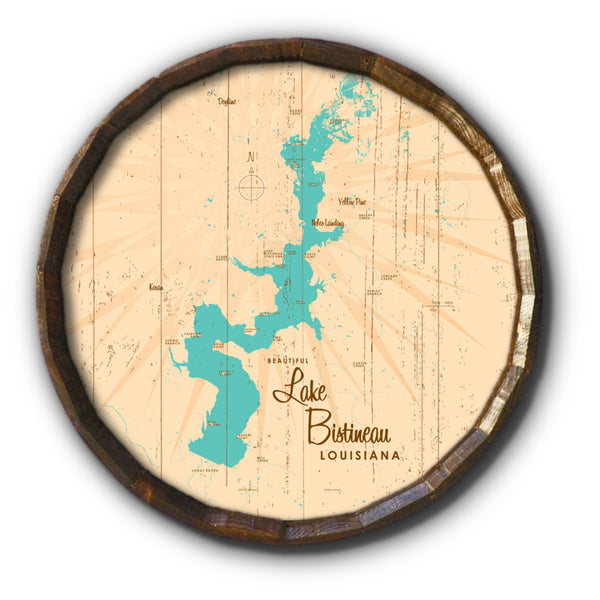 Lake Bistineau Louisiana, Rustic Barrel End Map Art