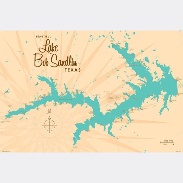 Lake Bob Sandlin Texas, Metal Sign Map Art