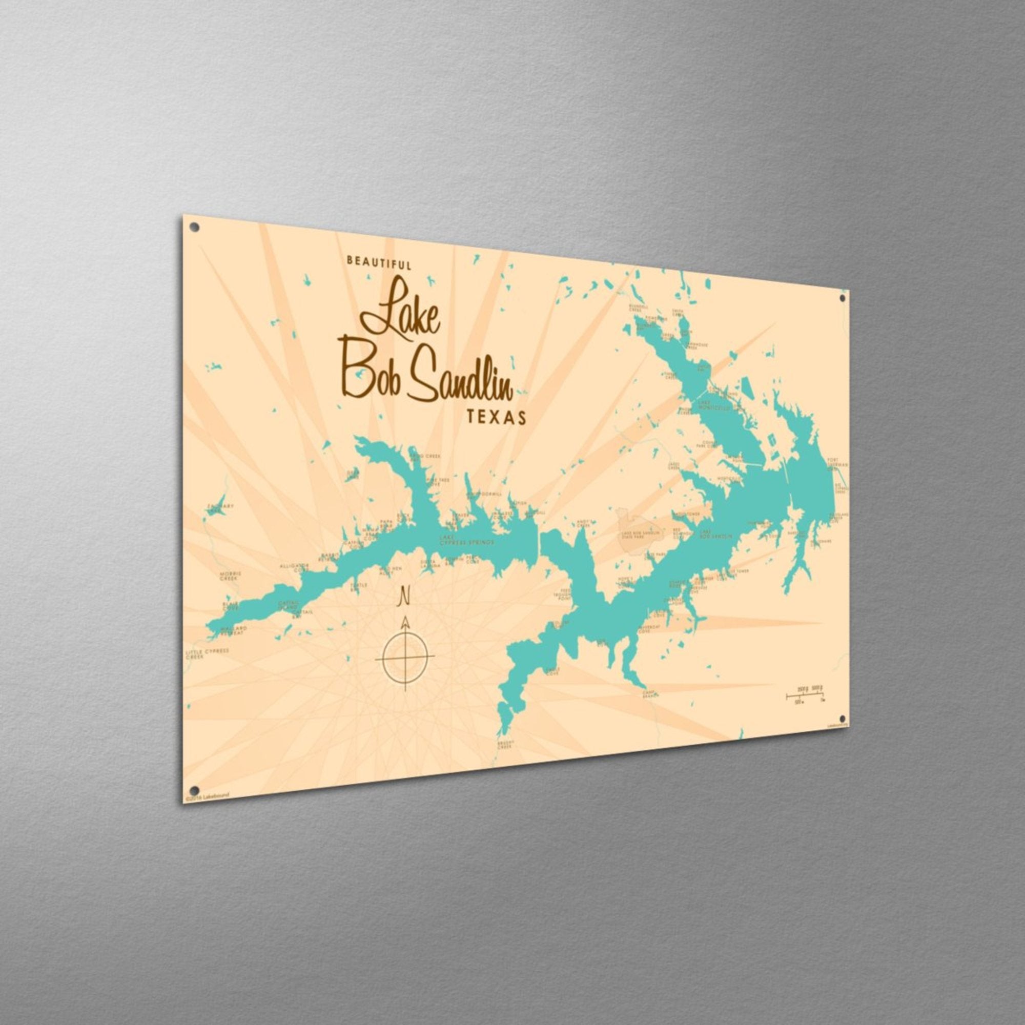 Lake Bob Sandlin Texas, Metal Sign Map Art