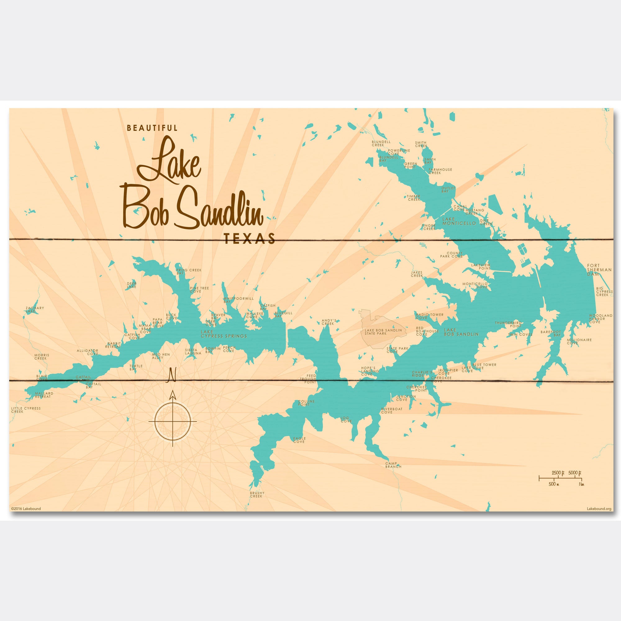 Lake Bob Sandlin Texas, Wood Sign Map Art