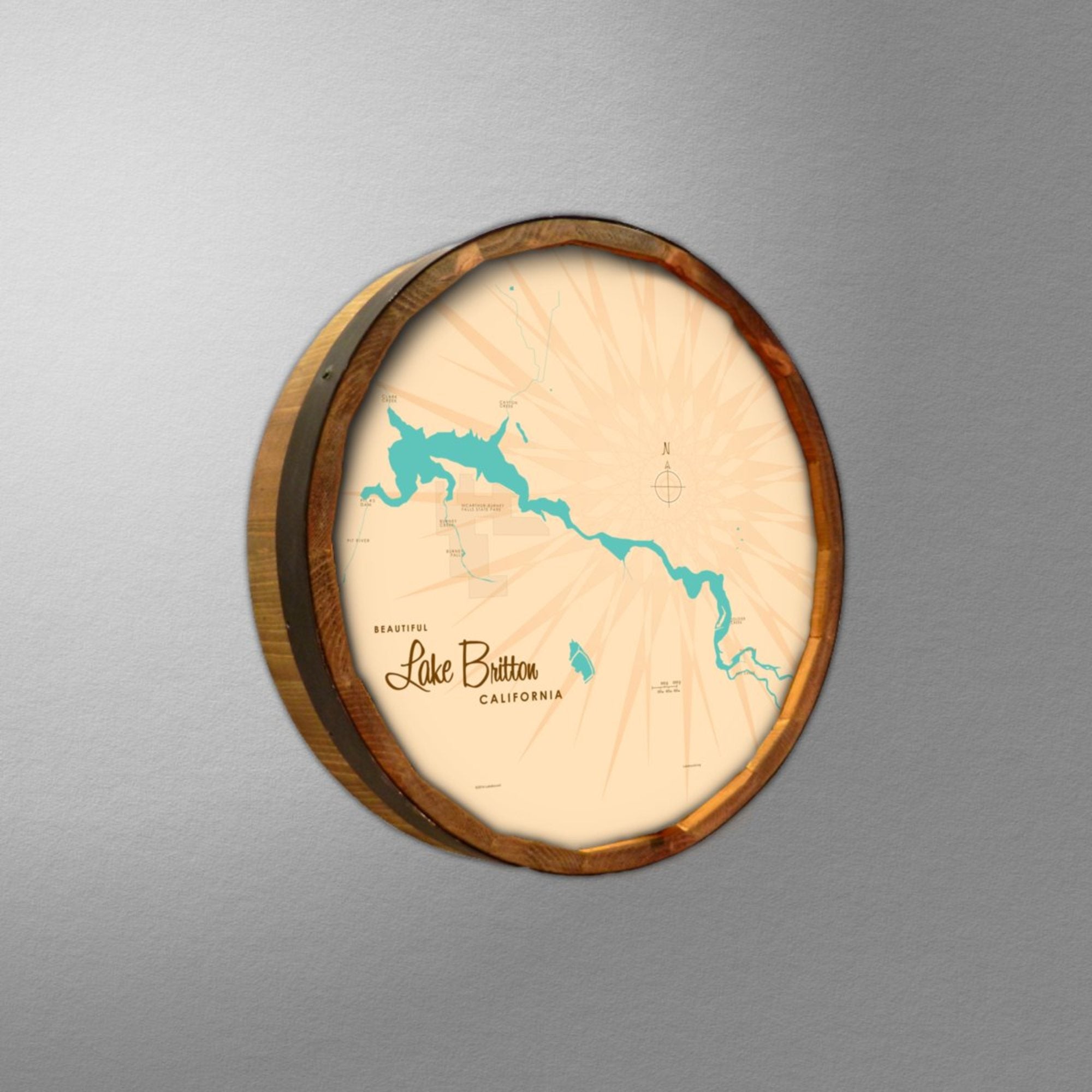 Lake Britton California, Barrel End Map Art