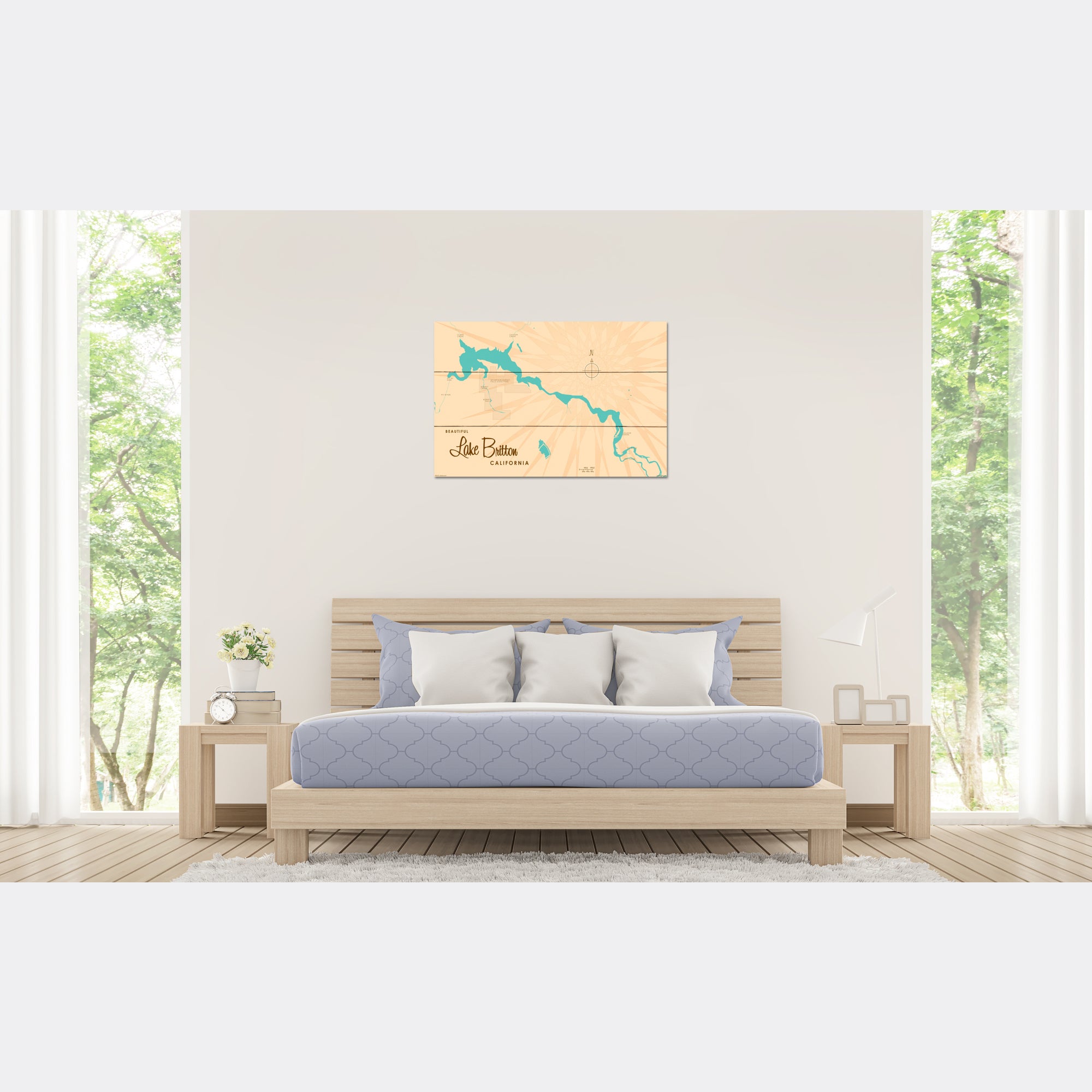 Lake Britton California, Wood Sign Map Art